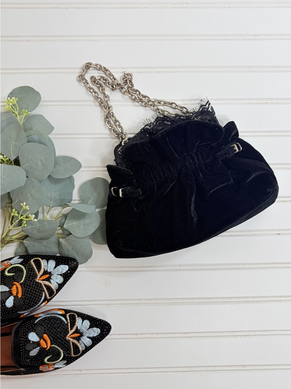 WHBM Velvet Lace Cinch Purse